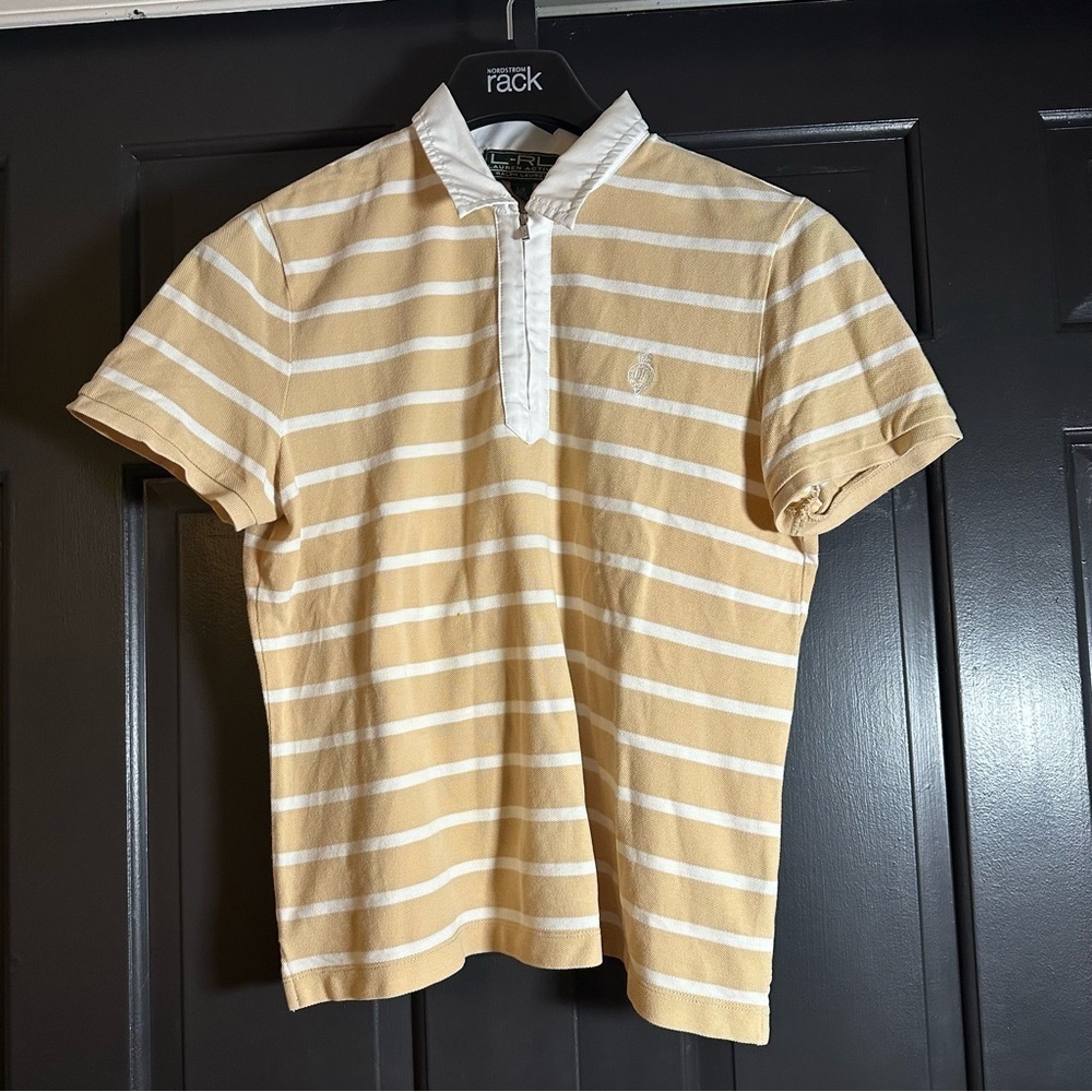 LRL Ralph Large Lauren Active Zip Collar Polo Shirt Beige (b3